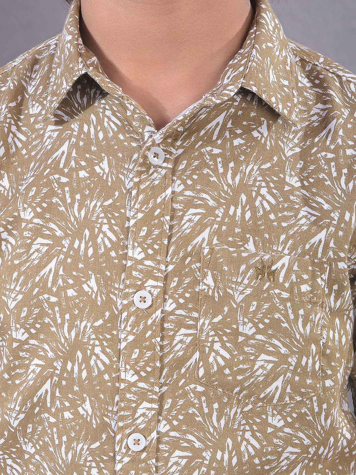 Brown Printed 100% Cotton Shirt