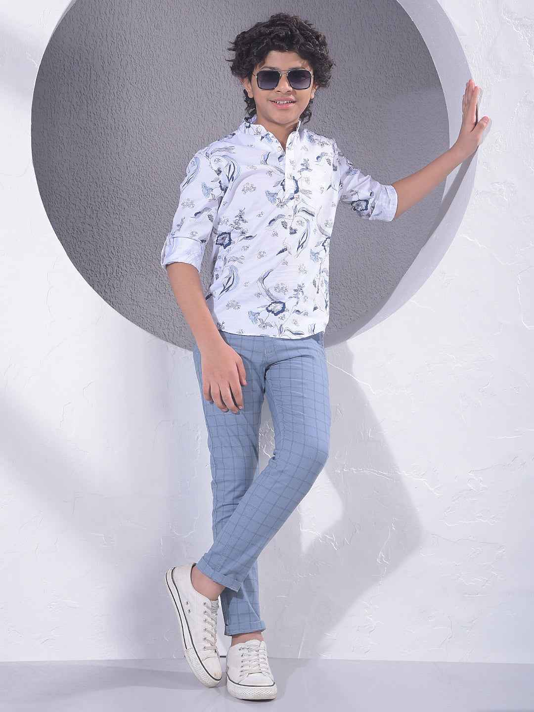 Blue Grid Check Trousers