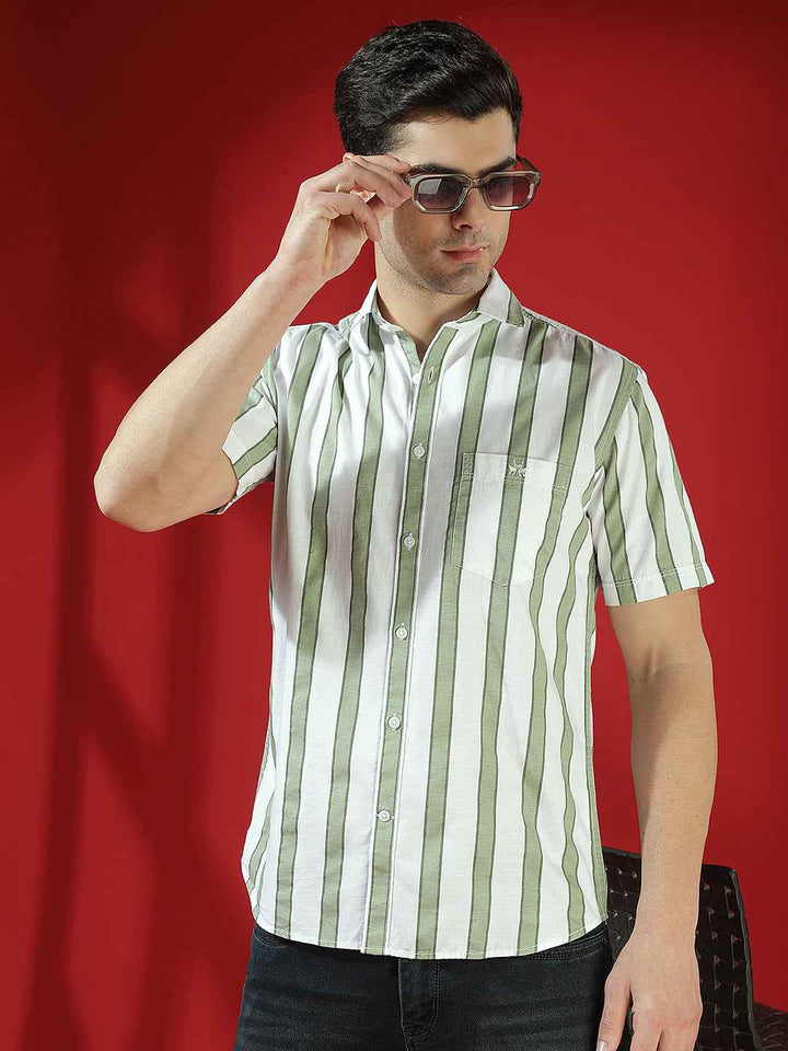 Green Vertical Stripes Shirt