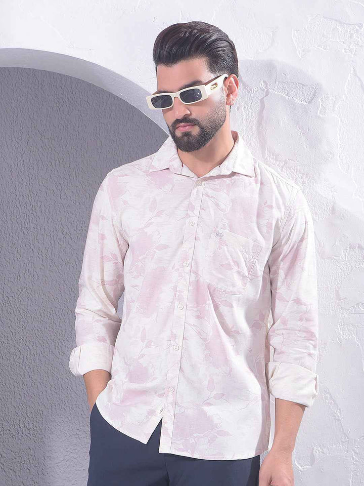 Pink Floral Print Linen Shirt