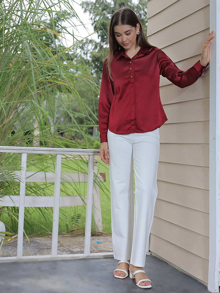 Ruby Red Satin Shirt