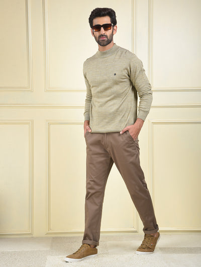 Beige High-Neck Knitted Sweater