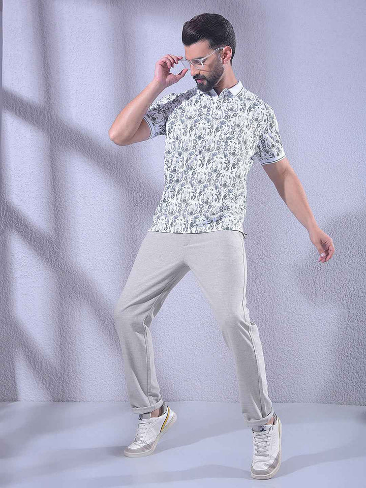 Green Floral Print Polo Neck T-Shirt