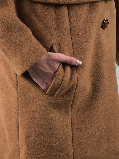 Brown Notched Lapel Overcoat With Belt