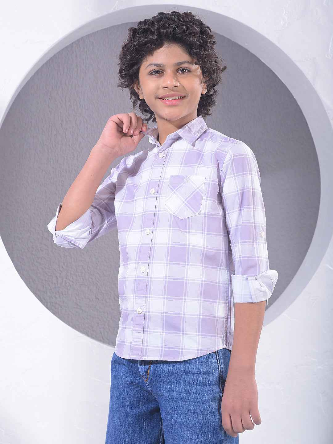 Purple Checked 100% Cotton Shirt