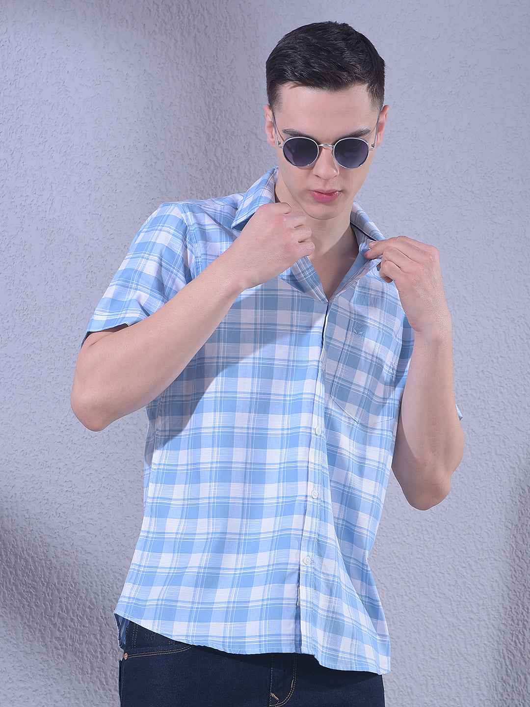 Blue Linen Checked Shirt
