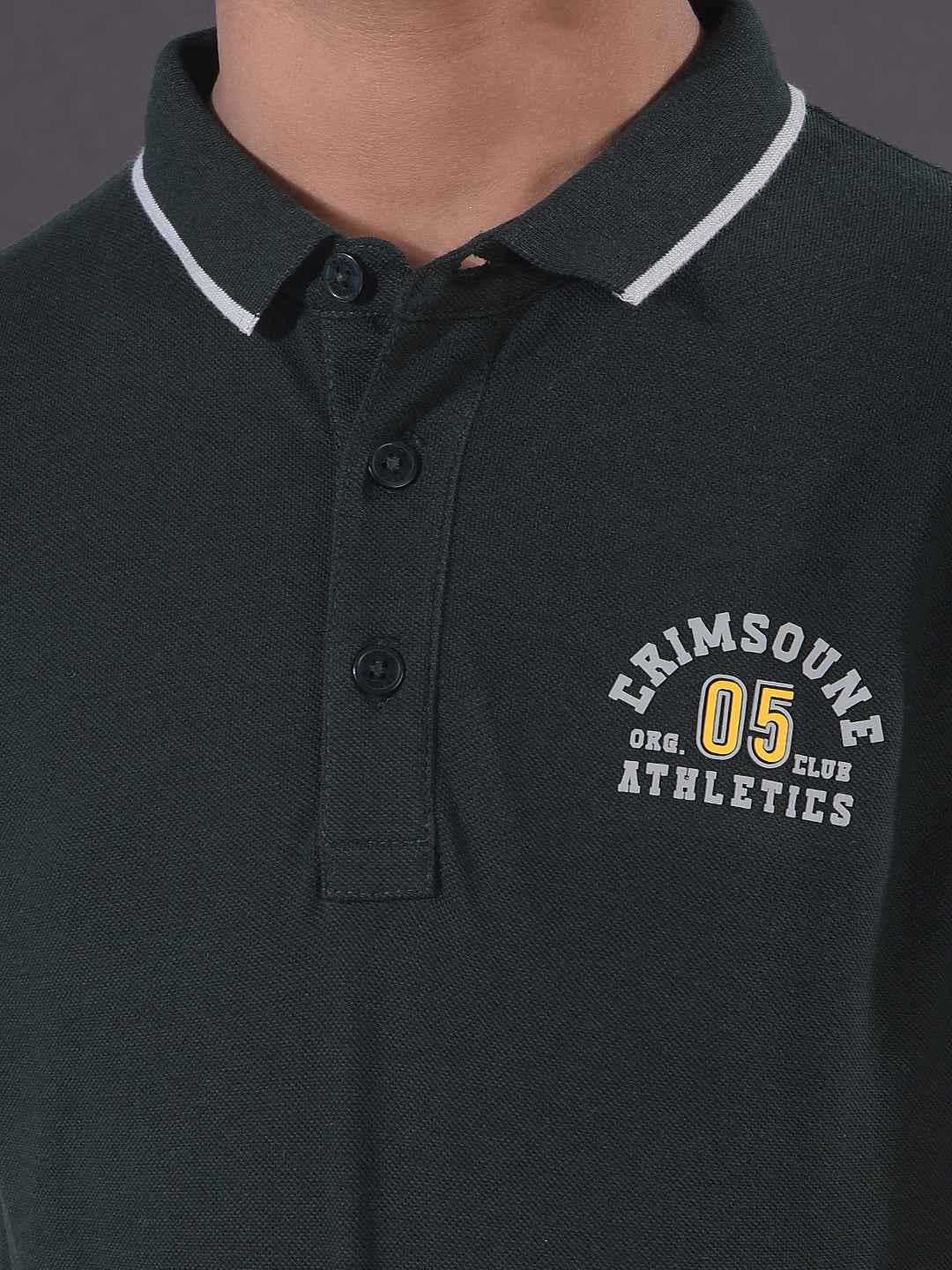 Olive Typographic Print Polo Neck T-Shirt