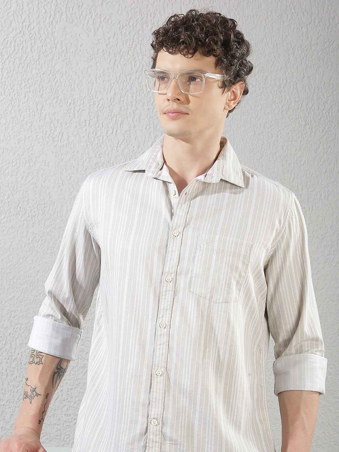 Beige Vertical Stripes Shirt