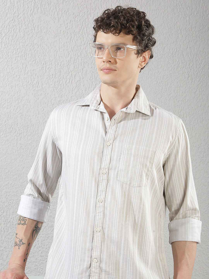 Beige Vertical Stripes Shirt