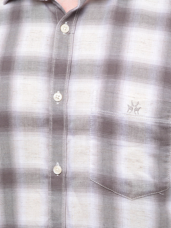 Brown Checked Linen Shirt