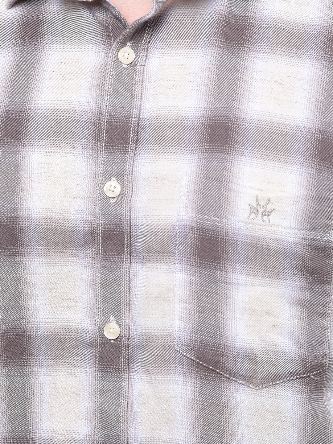Brown Checked Linen Shirt