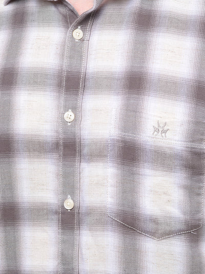 Brown Checked Linen Shirt