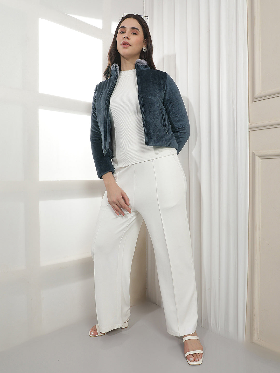 Contemporary Ocean Blue Puffer Jacket