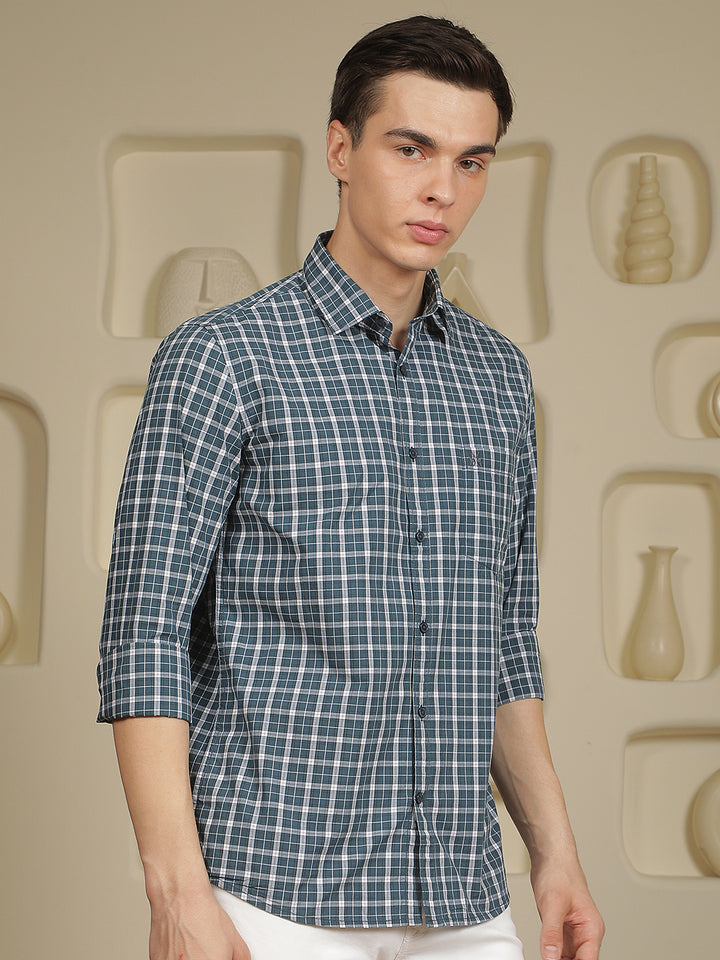 Blue Checked 100% Cotton Shirt