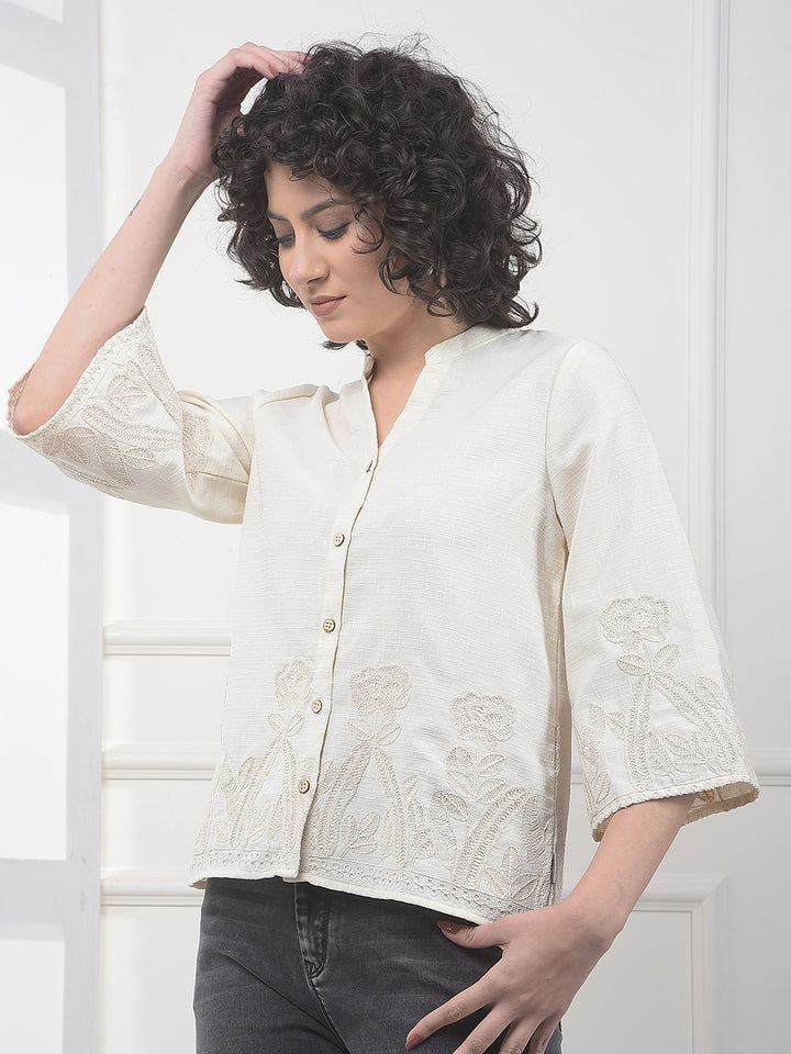 Beige Embroidered Shirt