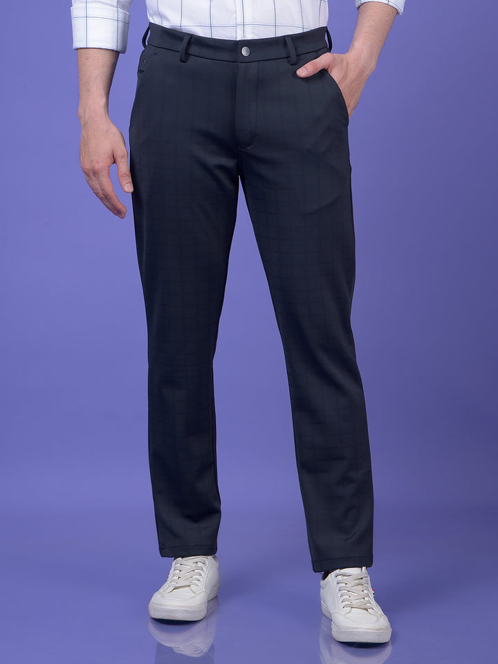 Urban Straight Navy Blue Checked Trousers