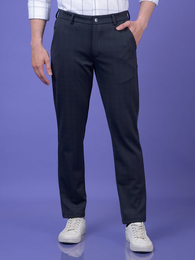 Urban Straight Navy Blue Checked Trousers