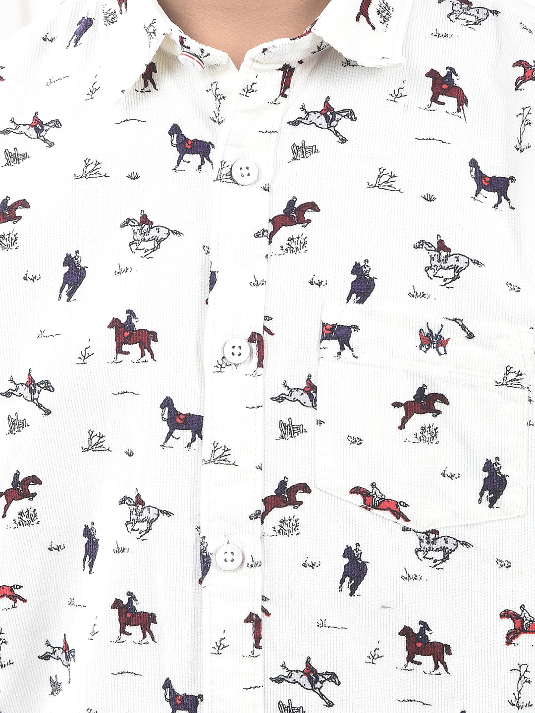 White Printed 100% Cotton Corduroy Shirt