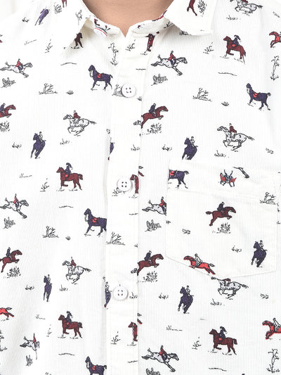 White Printed 100% Cotton Corduroy Shirt