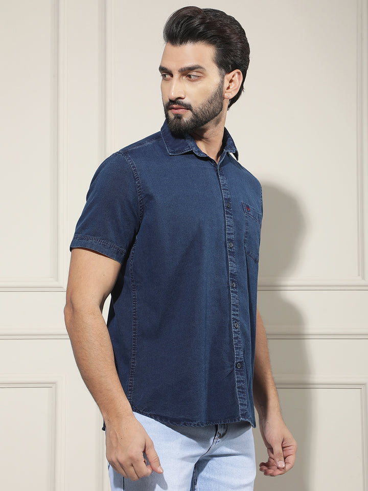 Navy Blue 100% Cotton Denim Shirt