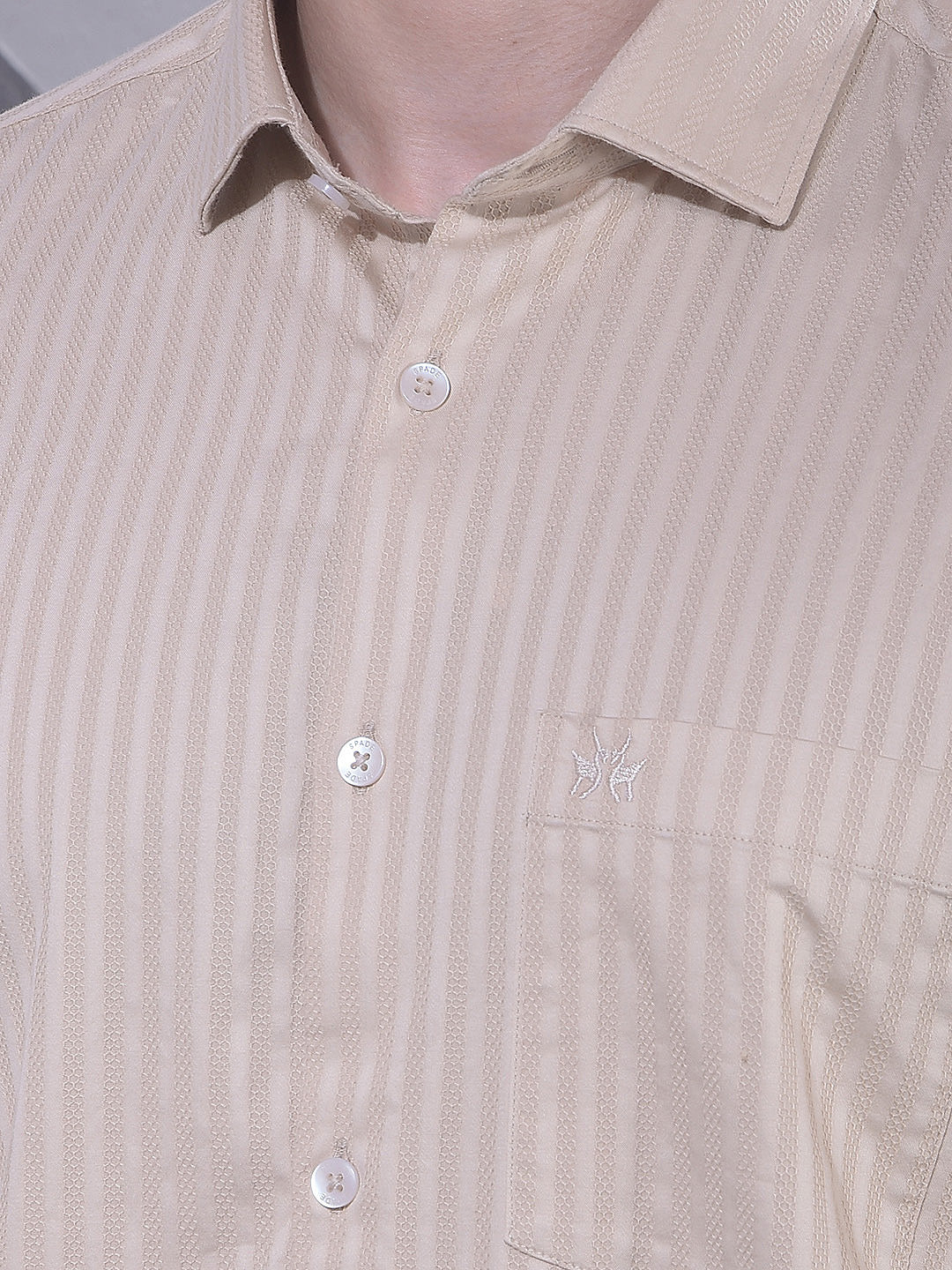 Beige Vertical Stripes 100% Cotton Shirt