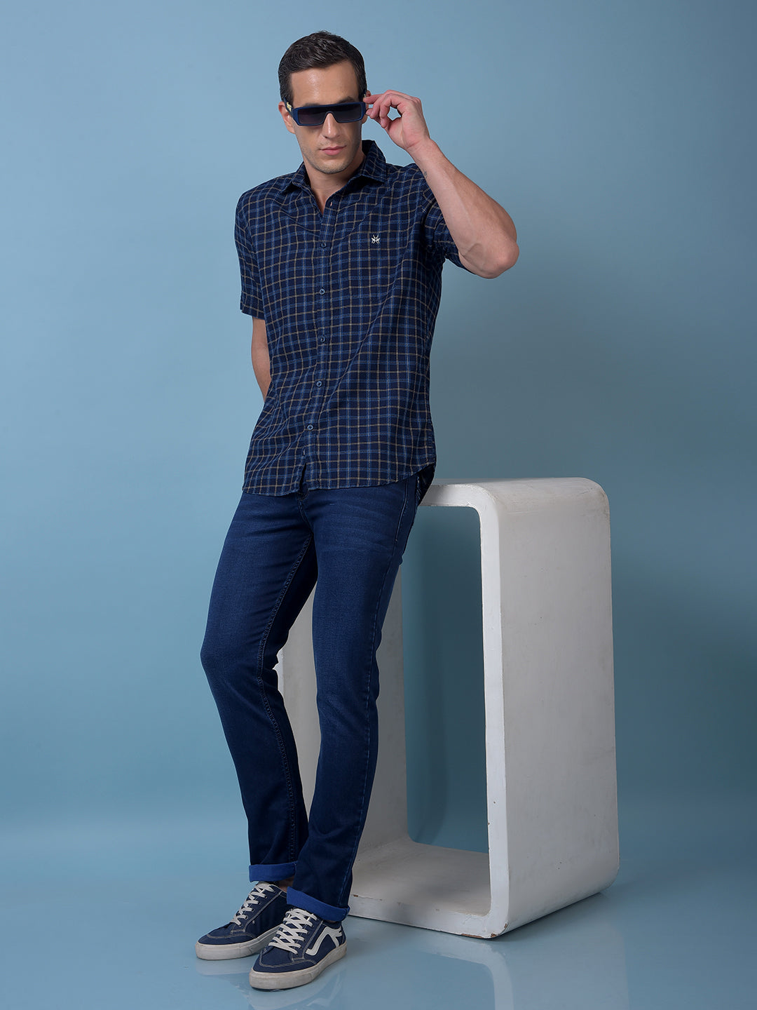 Blue Checked 100% Cotton Shirt