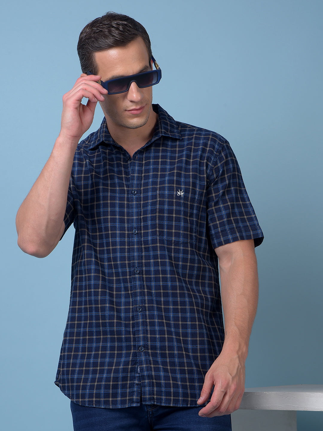 Blue Checked 100% Cotton Shirt