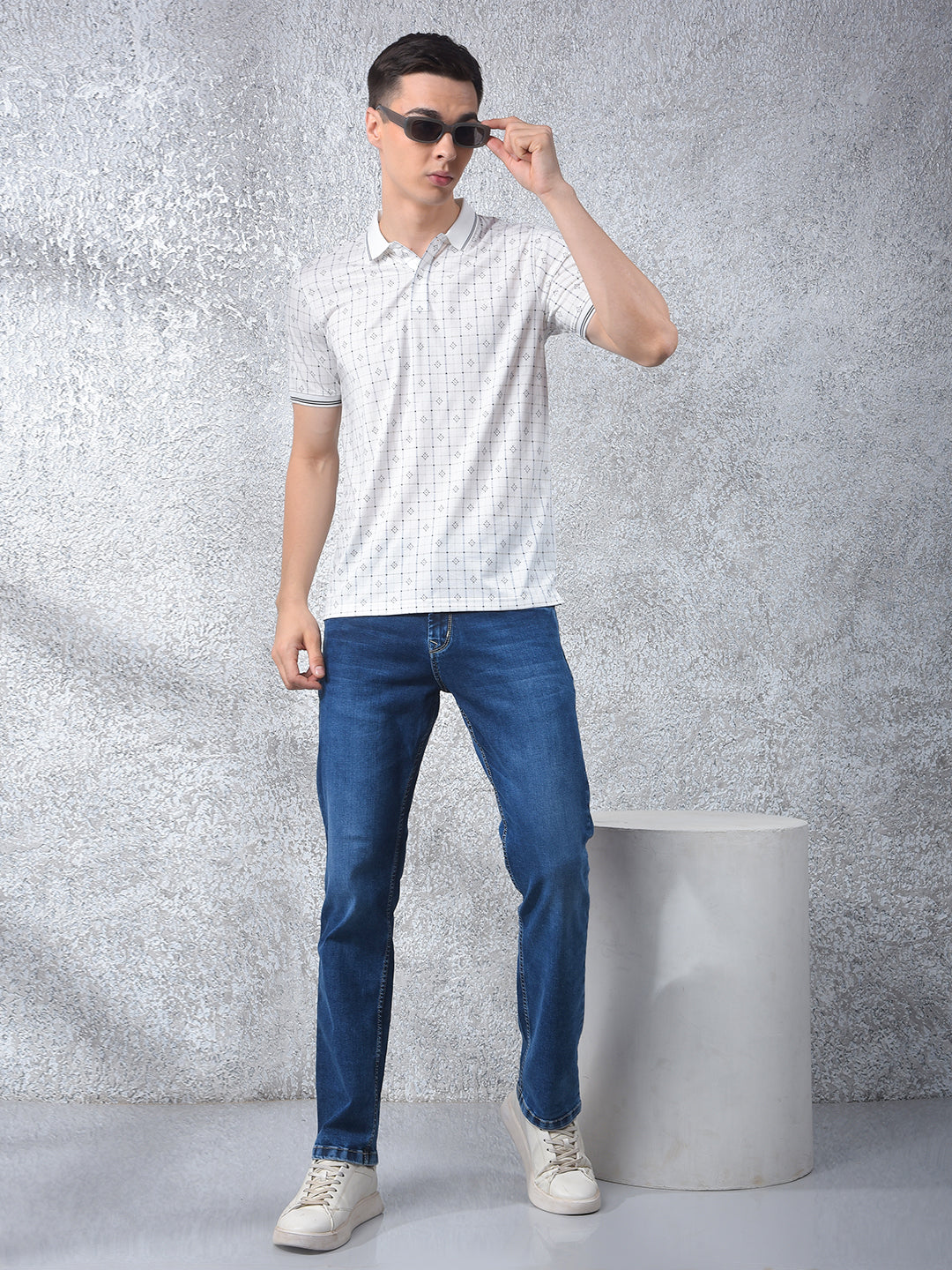 White Printed Polo Neck T-Shirt