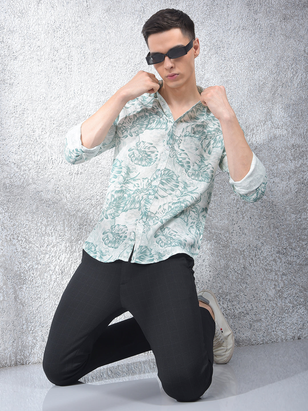 Green Floral Print Kurta-Men Kurtas-Crimsoune Club