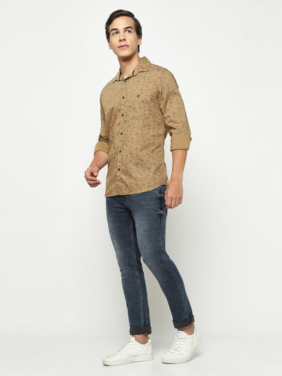 Brown Floral Print 100% Cotton Shirt