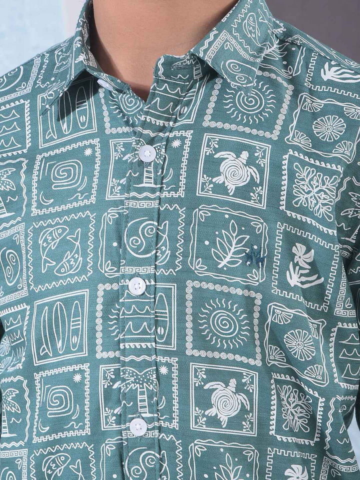 Green Motif Print Shirt