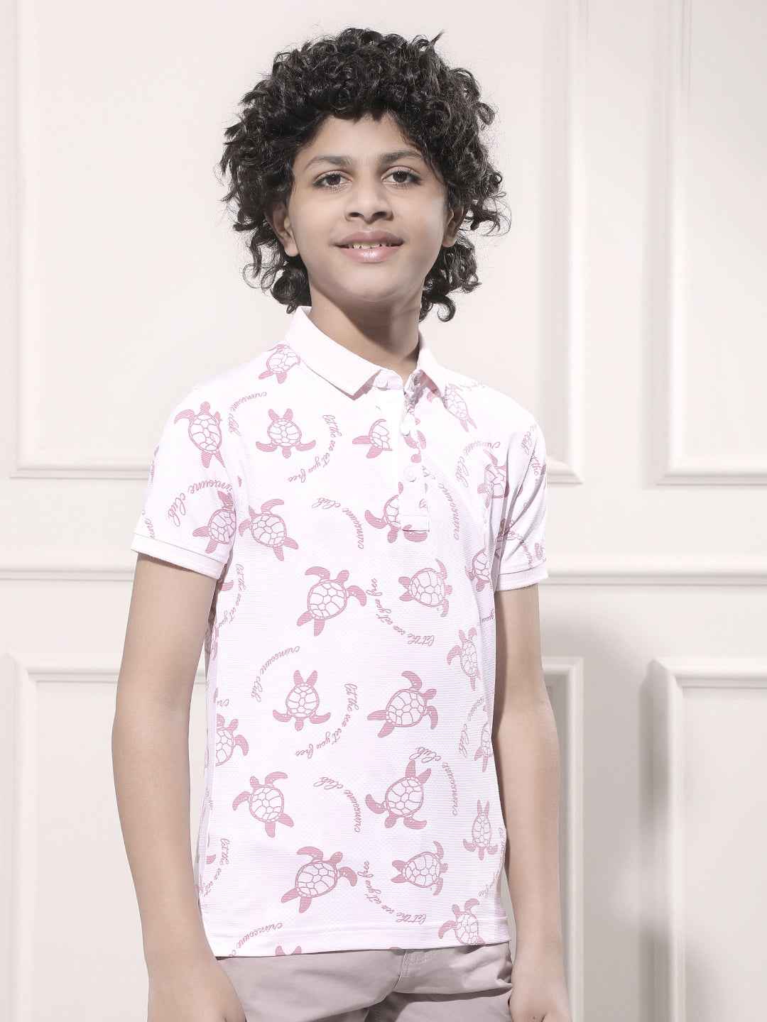 Pink Printed Polo Neck T-Shirt