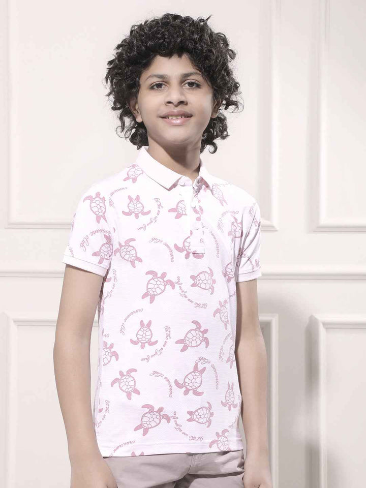 Pink Printed Polo Neck T-Shirt