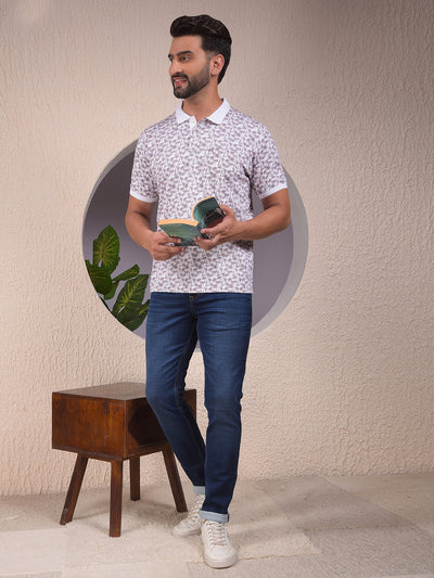 Wine Printed Polo Neck T-Shirt