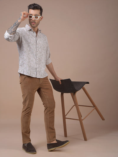 Brown Printed Corduroy Trousers