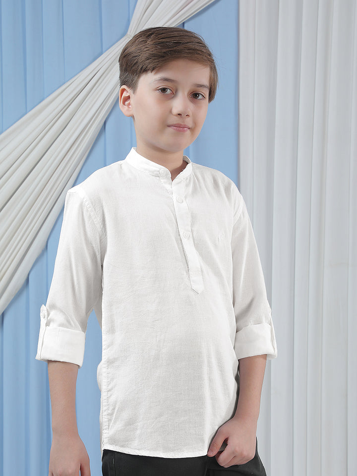 White Linen Mandarin Neck Kurta