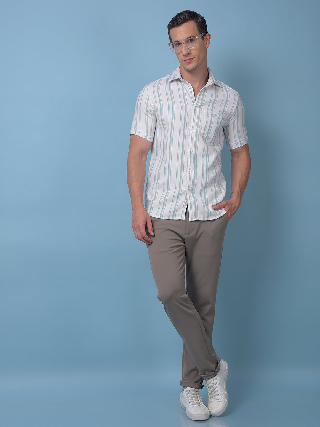 White Vertical Stripes 100% Cotton Shirt