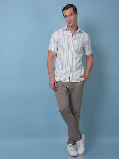 White Vertical Stripes 100% Cotton Shirt