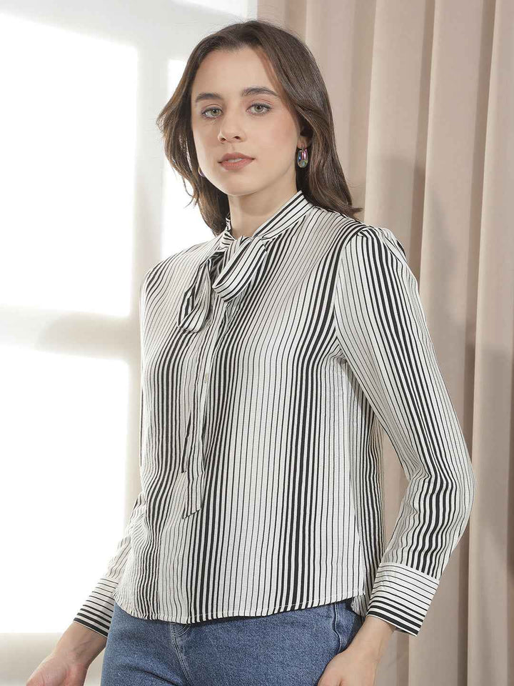 Off White Vertical Striped Top