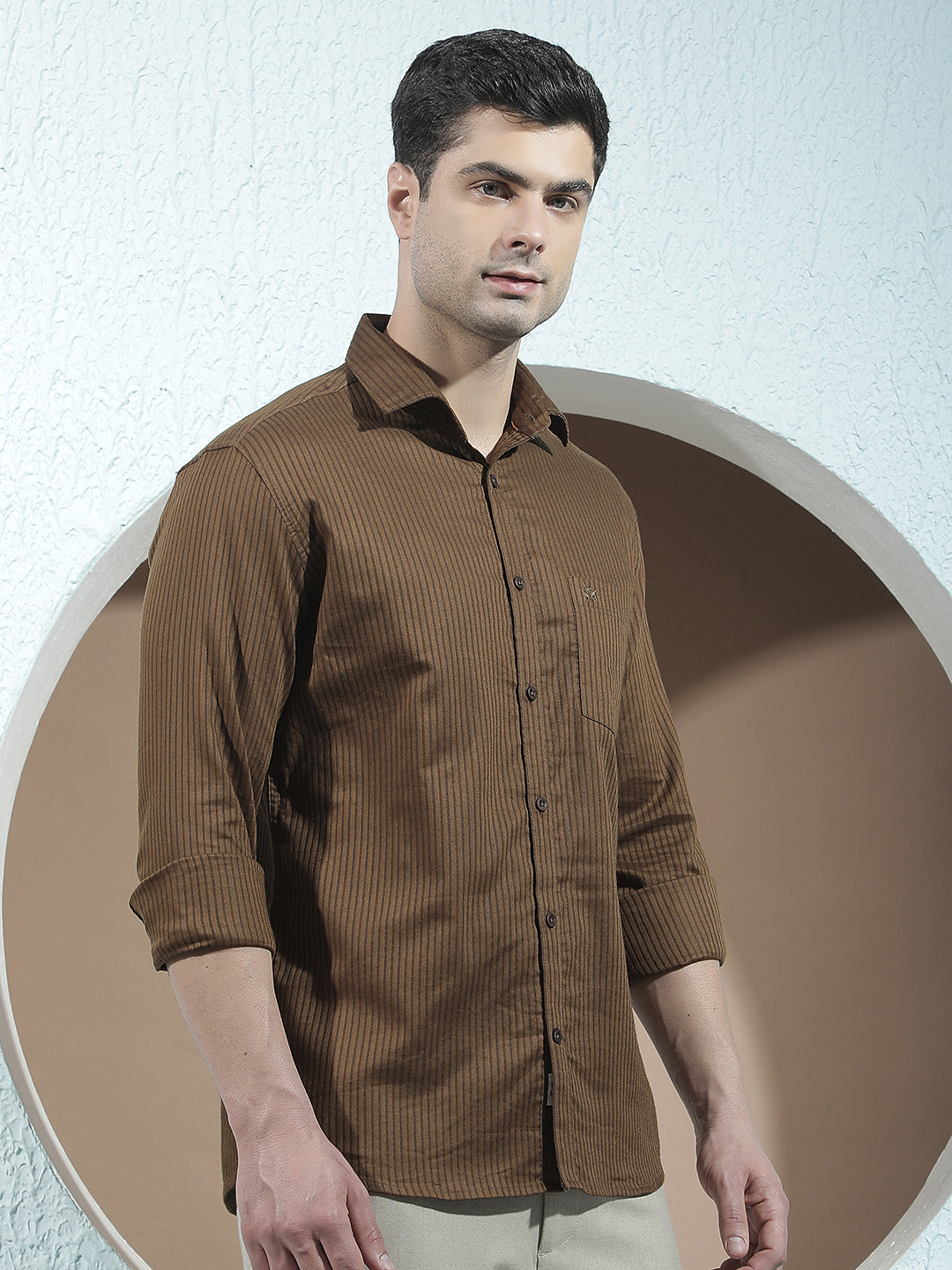Brown Verical Stripes Shirt
