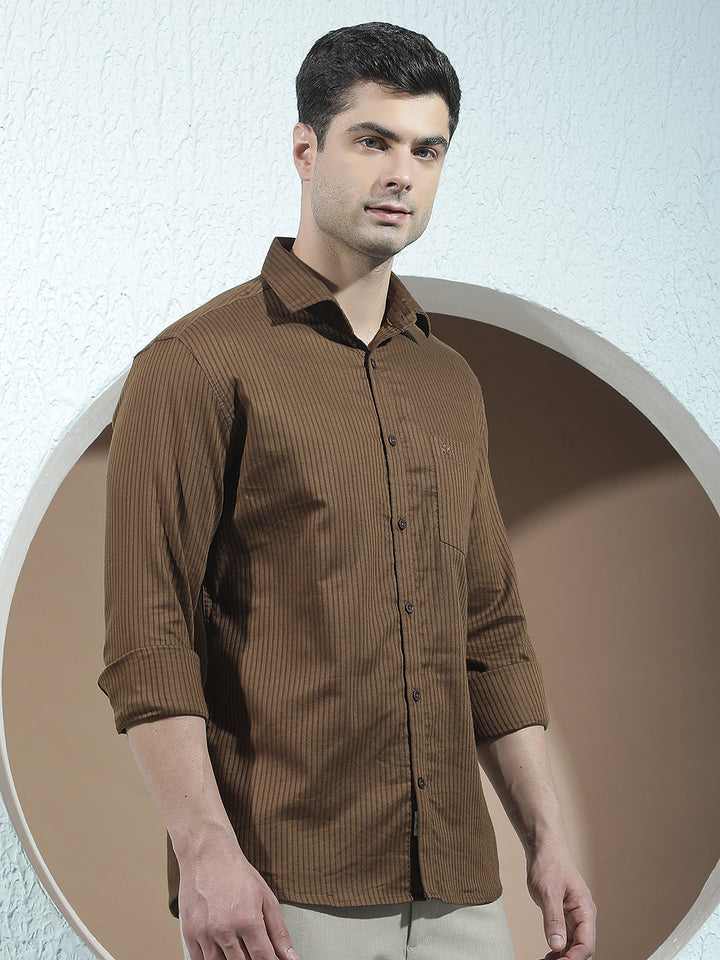 Brown Verical Stripes Shirt