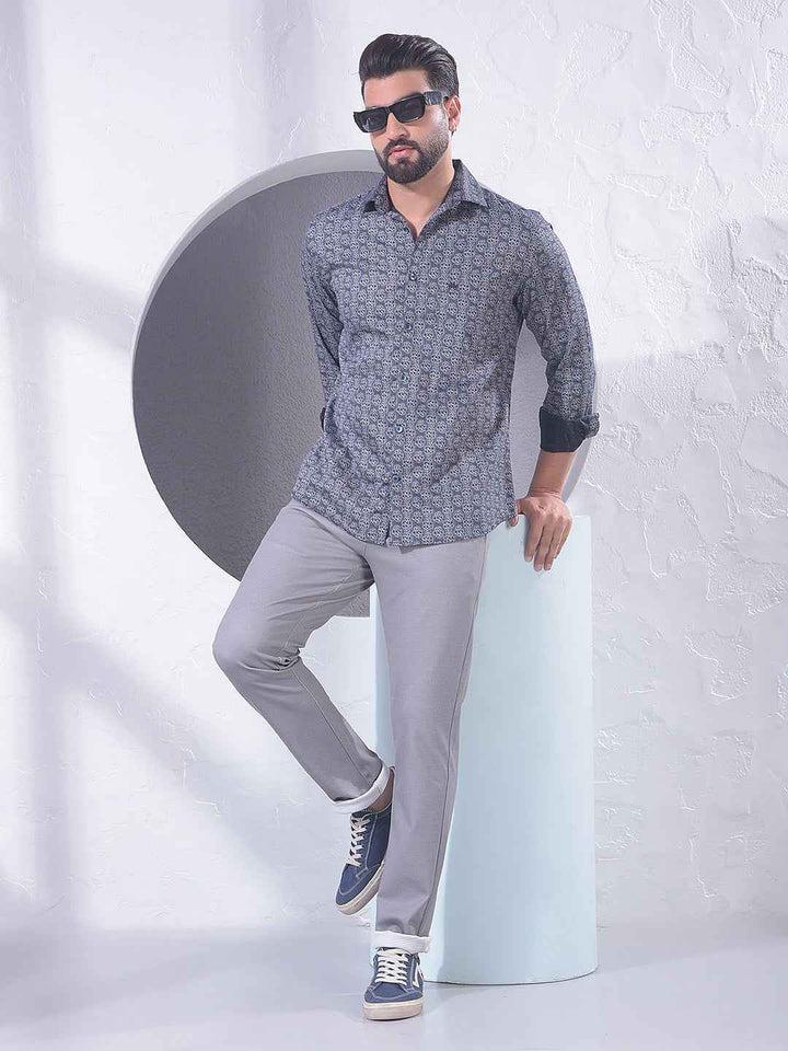 Navy Blue Printed Shirt