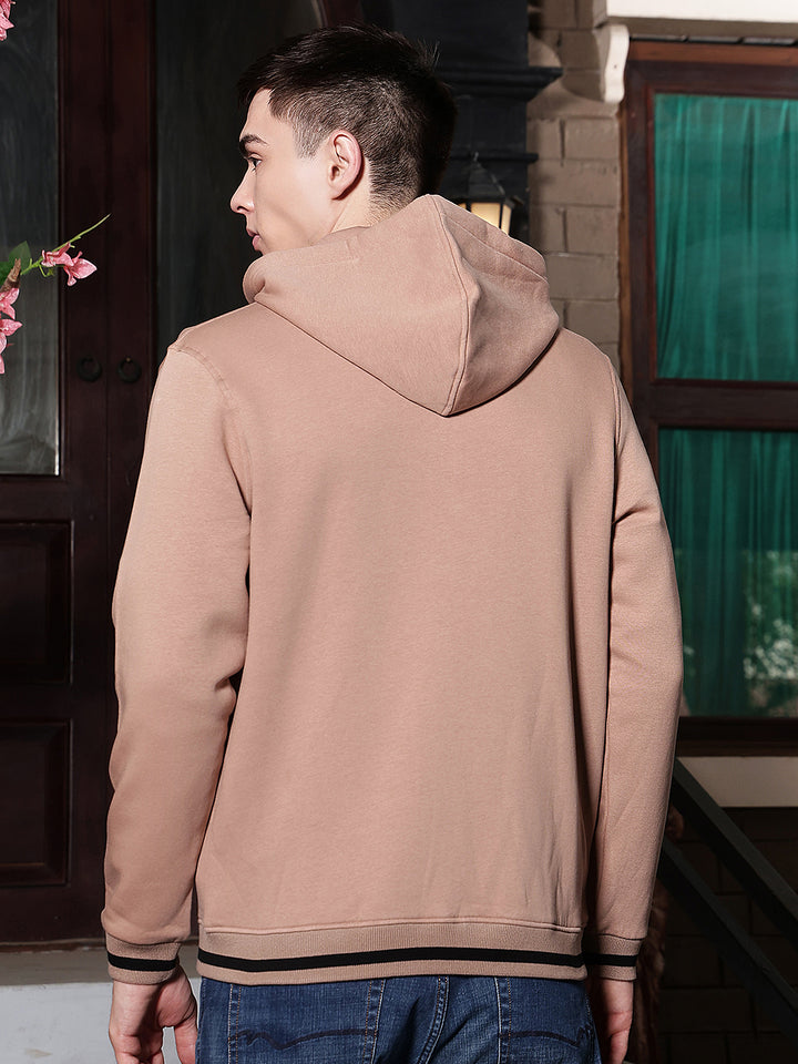 Beige Hooded Neck Front Open Sweatshirt