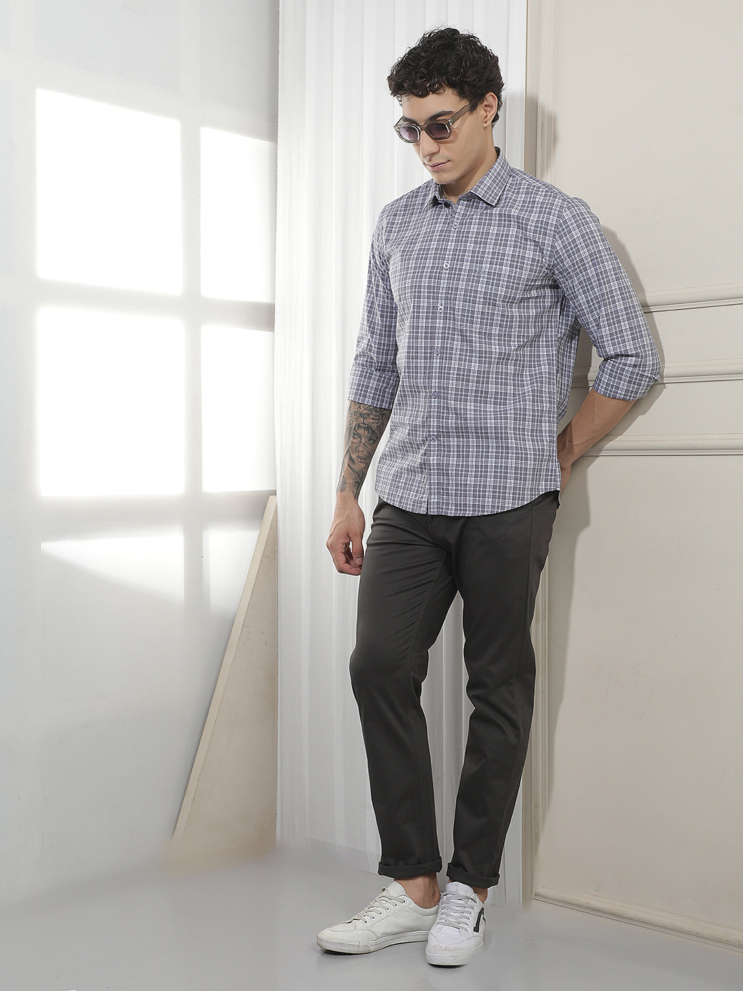 Purple Checked 100% Cotton Shirt