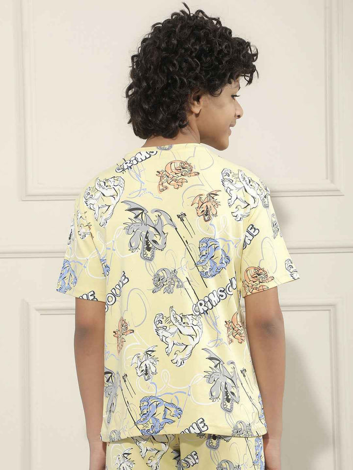 Yellow Graphic Print 100% Cotton T-Shirt