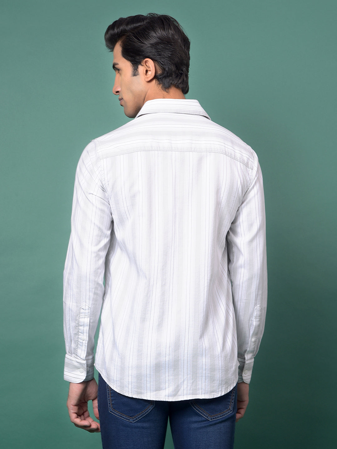 Green Vertical Stripes 100% Cotton Shirt-Men Shirts-Crimsoune Club