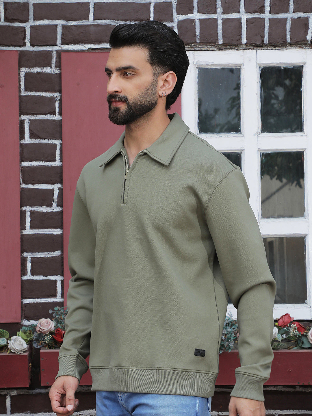 Olive Front Open Sweatshirt