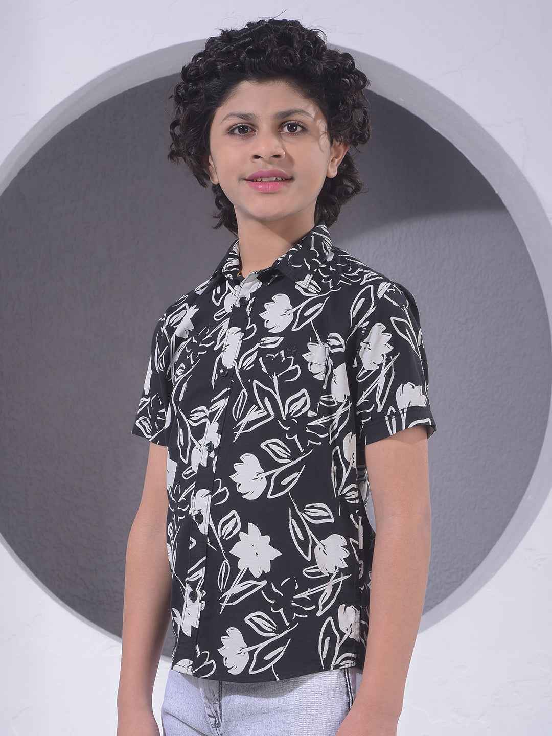 Black Floral Print Shirt