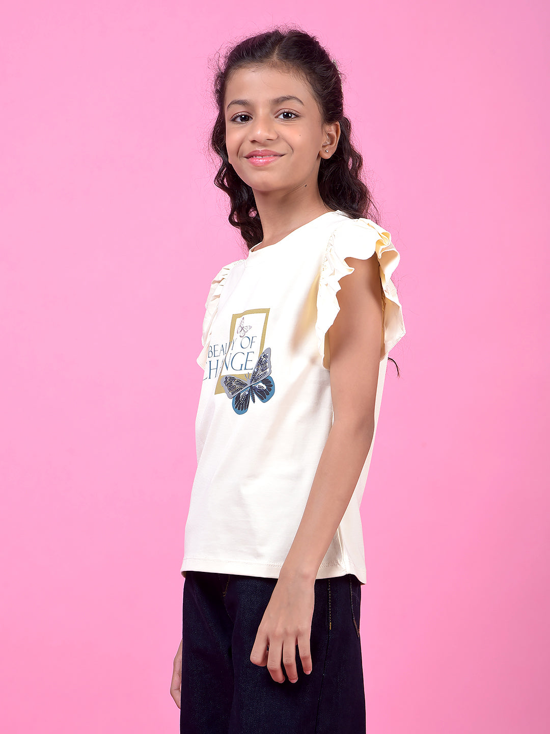 Cream Graphic Print T-Shirt