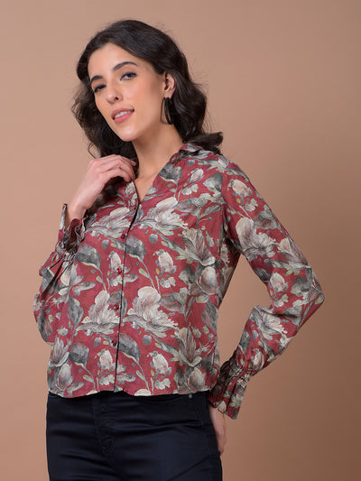 Maroon Floral Print Modal Shirt